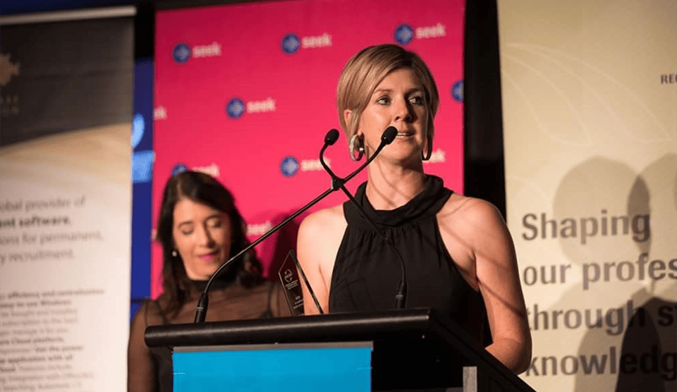 Michelle speaks at the Seek Awards